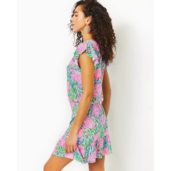 Lilly Pulitzer French Blue Turtely Ravi Short Sleeve Romper Large - Picture 2 of 9